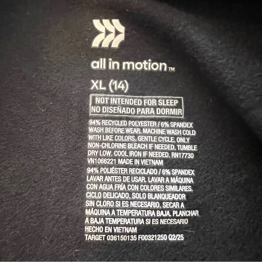 NWOT All in Motion Girls Black 2 pk Thermal Underwear Set- Size XL